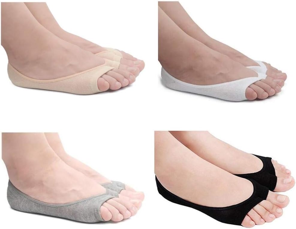 4 Pairs Women's No Show Peep Toe Sock Toeless Cotton Non Slip Shoe Liner Open Toe Socks