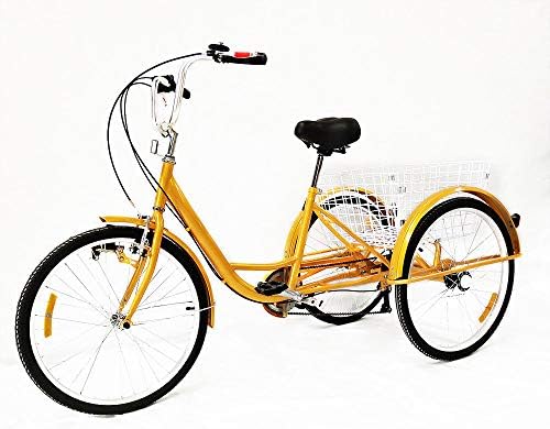 KAHE2016 24" 6 Speed 3 Wheel Adult Tricycle Adult Bicycle Cycling Pedal Bike with White Basket for Outdoor Sports Shopping