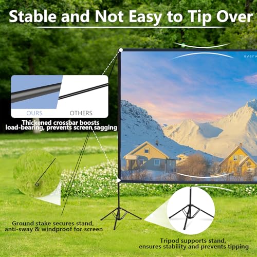 EMART Outdoor Projection Screen with Stand, 150 Inch Portable Indoor 16:9 4K HD Rear Front and Foldable Tripod with Carrying Bag for Home Theater Backyard Movies