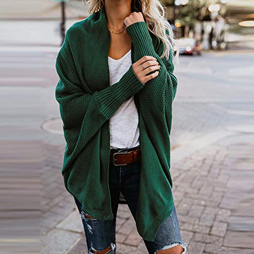 Womens Sweater Casual Knitted Loose Long Sleeve Pullover Coat Open Front Cardigan (Green, Free Size)