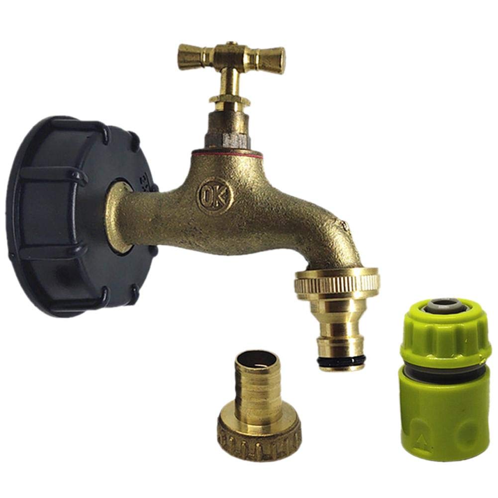 TOOLSTAR IBC Adapter, 3/4 inch S60X6 IBC Tank Adapter Brass Faucet Pacifier Garden Pipe Connector with 2 Nozzle Connector for Home Garden