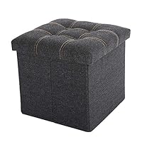 WALTSOM Folding Storage Ottoman, Cube Footrest Seat Stool Toy Chest with Button Tufted Lid, Soft Padding for Home and Office, 15"X15"x15" (Black)