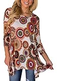 XUERRY Women Plus Size 3/4 Sleeve Tunic Tops Loose Floral Print Shirt(Taupe Red,XL)