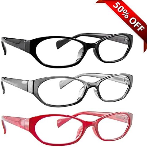 Reading Glasses 3 Pack with Red, Black &amp; Grey _ Always have a Stylish Look &amp; Crystal Clear Vision When You Need It! _ Comfort Spring Arms &amp; Dura-Tight Screws _ 180 Day Guarantee +3.25
