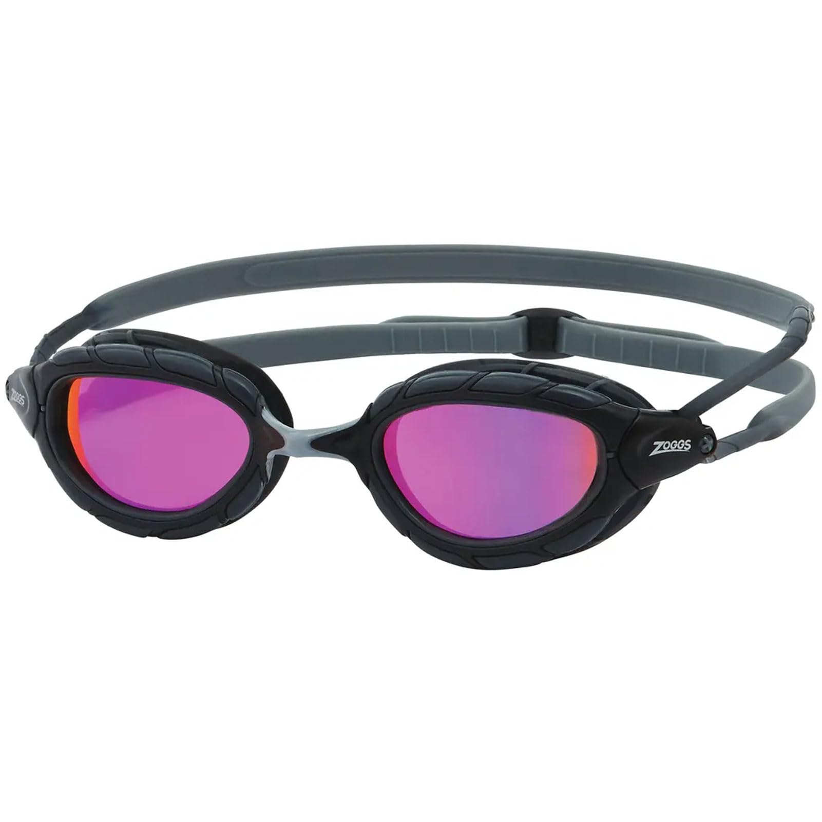 Zoggs Predator Titanium flex Goggles, UV Protection Swim Goggles, Quick Adjust Swim Goggle Straps, Fog Free Adult Swim Goggle Lenses, Goggle, Ultra Fit, Grey/Black/Mirrored Pink - Smaller Fit