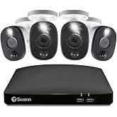 Swann Home/Business Wired DVR, 1080p Full HD Security Camera System, 8 Channels, 4 Cameras Indoor/Outdoor, 1TB HDD Storage, Color Night Vision, Sensor Spotlights, 24/7 Recording