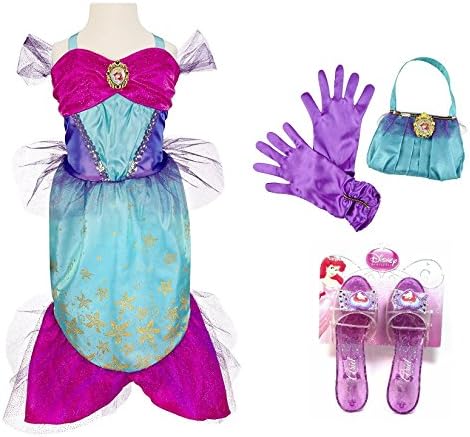 Disney Princess Ariel Little Mermaid Enchanted Evening Costume Set - Enchanted Evening Dress Size 4-6X, Purse, Gloves, and Sparkle Shoes