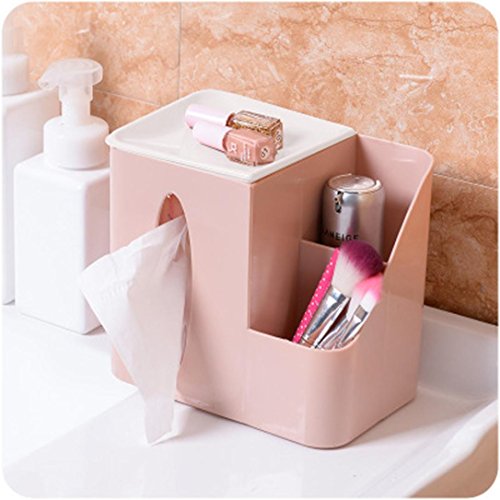 Chartsea Desktop Organizer Multifunction Remote Control Plastic Storage Box Tissue Box,Desk Storage Box Container for Home and Office Use (pink)
