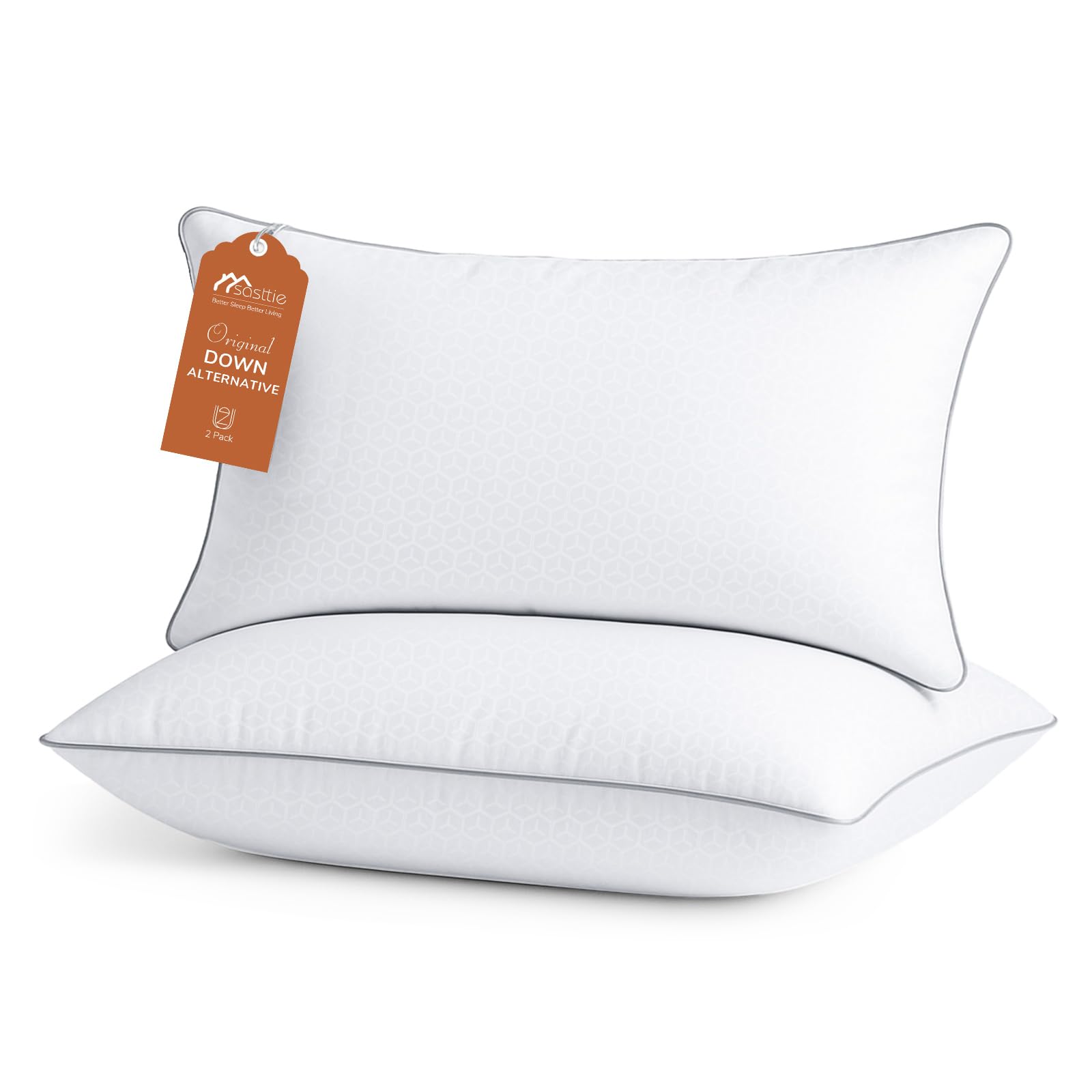 Sasttie Firm King Size Pillows Set of 2, Bed Pillows for Side, Back, and Stomach Sleepers - Oeko-Tex Certified Supportive Down Alternative Plump Filling - Hotel Quality and Machine Washable, 2 Pack