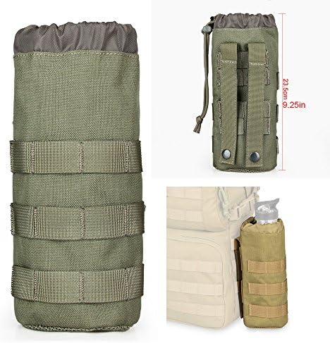 Military Tactical Molle Water Bottle Kettle Phone Pouch Drawstring Open Top &amp; Mesh Bottom Travel Water Bottle Bag for Outdoor Activities(Grey)
