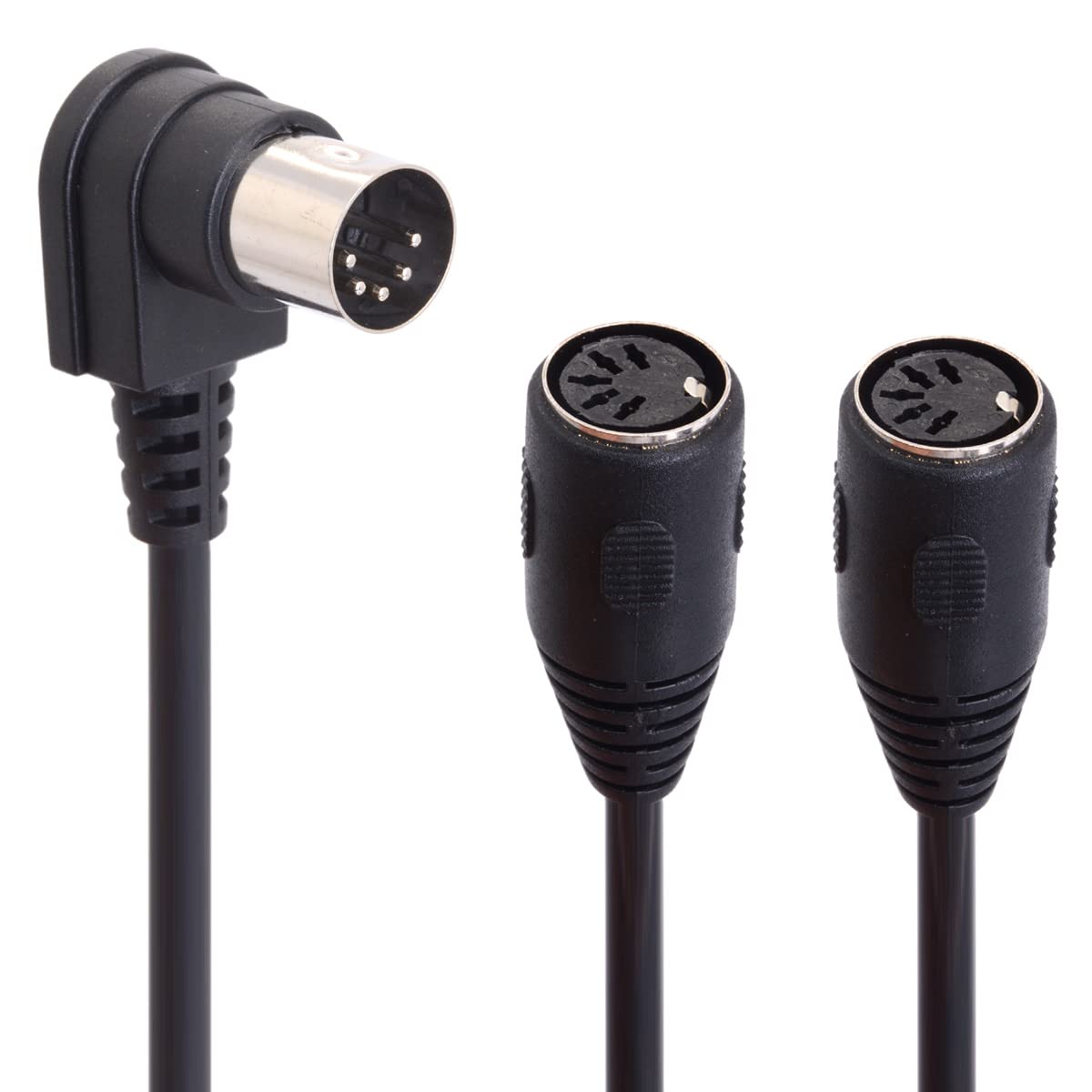 HTGuoji 5 Pin DIN Y Splitter MIDI Cable Adapter, MIDI 5 Pin DIN 90 Degree Right Angle Plug Male to Dual 2 Female Extension Audio Cable for MIDI keyboard, electric piano, synthesizer, MIDI guitar