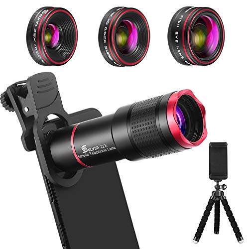 Selvim Kit d’Objectif Smartphone, Téléobjectif x22, Objectif Macro x25, Objectif Fisheye 235°, Objectif Grand Angle x0…
