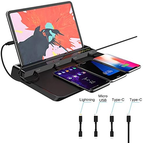 USB Charging Station Dock for Multiple Devices, 4-Port Desktop Charger, Charging Stand Organizer for Smart Phone, Tablet and Other Devices.