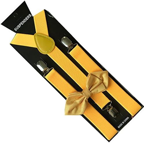 Kids and Children PreTied Bow Tie With Adjustable Children Suspenders Set Yellow F