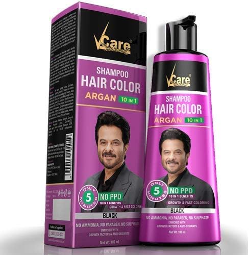 Sogo Teleshoping Vcare Argan 10 in 1 Hair Color Shampoo (Black Colour, 180 ml)