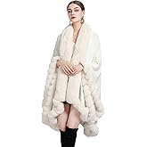 Obosoyo Wrap Cape Women Faux Fur Collar Shawl Knit Poncho Cloak Cardigan Coat Evening Dress