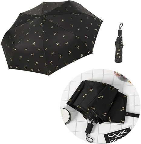 Amazon Co Jp Xinzii 音符柄ブラック日傘 3折り折りたたみ傘 超軽量 自動開閉 男女通用 レディース おしゃれ メンズ 携帯便利 完全遮光遮熱 Uvカット 率99 9 59 98cm 旅行用品 旅行小物 通販