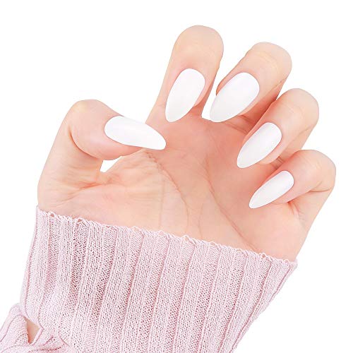 24Pcs 12 Different Sizes Solid Color White Stiletto False Nails Long Full Cover Fake Nails