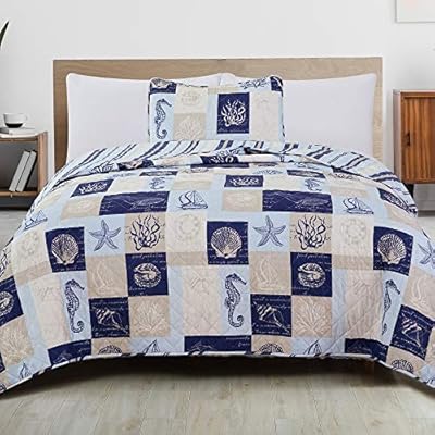 Great Bay Home 2-Piece Twin Reversible Lightweight Nautical Quilt Comforter with 1 Sham | All-Season, Beach Bedspreads… 51yFtQFN30L
