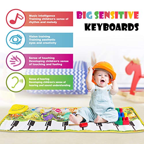 WOSTOO Kids Musical Piano Mats, 17 Keys Piano Keyboard Play Mat Portable Build-in Speaker & Recording Function Early Education for Kids Toddler Girls Boys