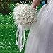 Enerhu Flower Bridal Bouquet Pearls Silk Lace Bouquet Romantic Beige Wedding Decor