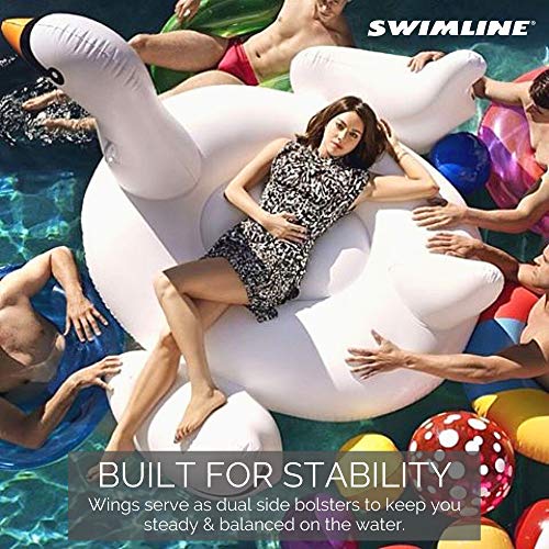 swimline 90621 giant swan inflatable ride-on pool float, 1-pack, white
