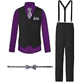 Joqeif Boys Suits Formal Dress Vest and Pants Set for Kids Teens Boy, with Shirt Bowtie and Suspenders, Adjustable Waist