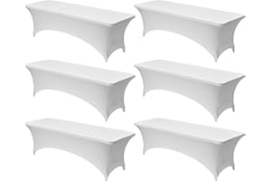 VEVOR 6 Pack Table Cloth for 8FT Rectangular Fitted Events, Wrinkle-Resistant Stretch White Table Covers, Washable Spandex Ta