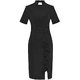 Mambabacosp Black Short Sleeve Ruffle Peplum Church Clergy Dress With Tab Insert Collar for Priestess
