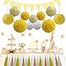 33pcs Party Decoration Supplies Set, Yellow Tissue Paper Pom Poms Flowers Paper Lanterns Tassels Hanging Garland Banner Triangle Flag Bunting for Birthday, Bridal, Baby Shower, Wedding Graduation