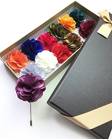 Unibuy Men's Lapel Pin Set with Handmade Flower Boutonniere For Suit (Gift Box Of 12)