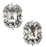 Art Deco Antique Vintage Style Emerald Shape Rhinestone Wedding Bridal Prom Cluster Earrings