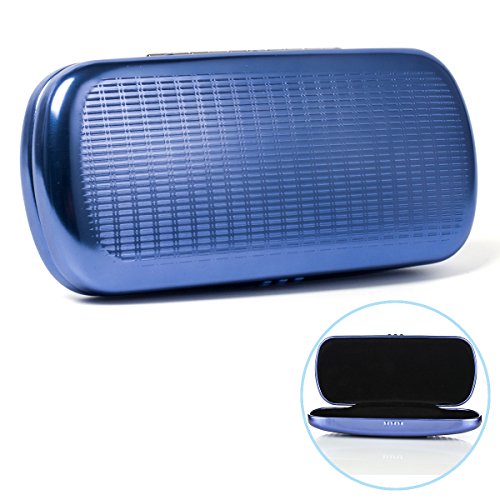 Eyeglasses case, ezeso aluminum hard shell striped blue spectacle…