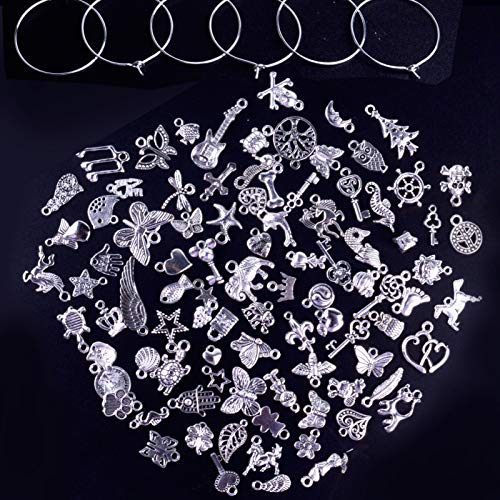 Jdesun 100 Pieces Wine Glass Charm Rings Earring Hoops and 100 Pieces Ocean Fish & Sea Charms Pendants for DIY Your Unique Wine Glass Marker - Thumbnail 3