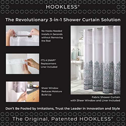 Hookless Fabric 3in1 Shower Curtain Set with PEVA Snapin Liner and