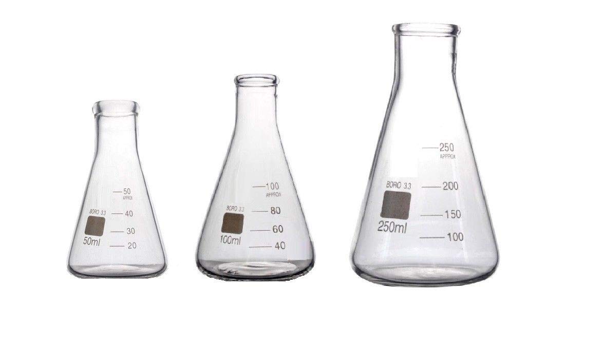 Rocwing - Borosilicate 3.3 Graduated Conical Glass Flask for Laboratory (50ml+100ml+250ml)