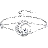 Dorunmo 925 Sterling Silver Moon Heart Birthstone Anklet Bracelets for Women Best Mother's Day Birthday Jewelry for Wife Girlfriend Mom Her