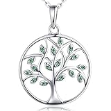 YL Tree Necklace Sterling Silver Tree of Life Pendant Gemstone White Gold Plated Christams Jewelry