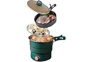 /220V Electric Split Cooking Pot Foldable Multifunctional Pot Frying Pan Hot Pot Steamer Rice Cooker Soup Water Boiler Travel