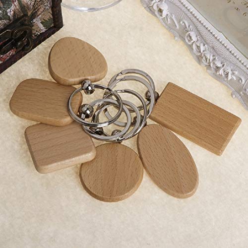 Pack of 10 Blank Wooden Key Chain Personalized EDC Wood Keychain Key Ring Key Tags DIY Keychain Supplies for Craft (Rectangle)