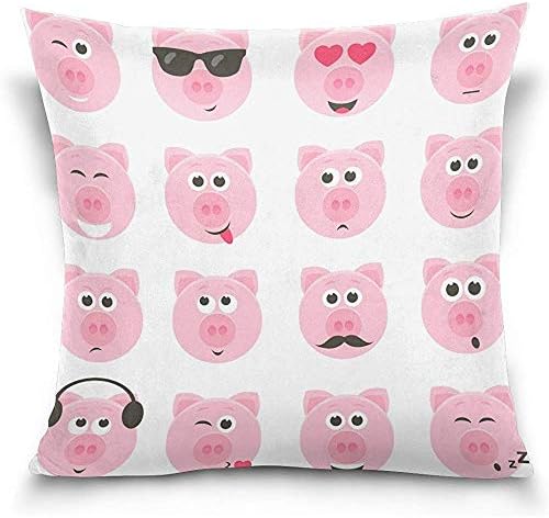 Starochi Throw Pillow Covers Decorative Couch Throw Pillow Cases, Cartoon Pig Piggy Emoji Face Sofa Bed Pillow Case Cover(18x18inch) Twin Sides