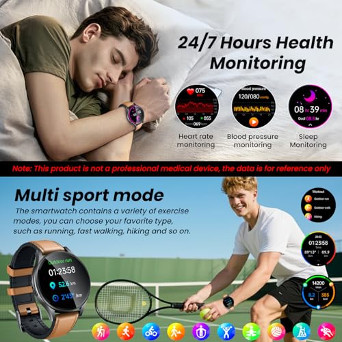 Smartwatch Men's Smart Watch with ECG:1.43 inch AMOLED Touch Screen Sports Smart Watch with Bluetooth Calls IP68 Waterproof Heart Rate Blood Pressure SPO2 Sleep for iOS Android