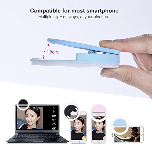 Efanr Selfie Ring Light, USB Rechargeable 36 LED Clip On Cell Phone Camera Light Fill-in Lighting Spotlight for iPhone X 8 7 7 Plus 6 6S Plus iPad Samsung Galaxy HTC LG Smartphones (RK12 Black)
