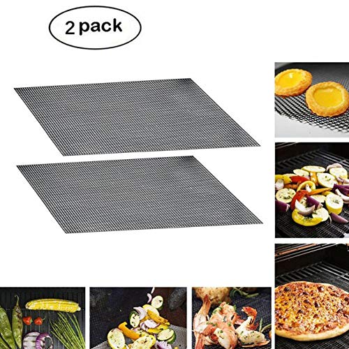 BBQ Mesh Mat Grill Tool Non Stick Set of 2 Grilling Mat For Cooking and Barbecues 13 x 17 inches Black - Thumbnail 7
