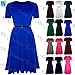 Be Jealous Women's Ladies Plain Belted Cap Sleeve Flared Swing Midi Skater Dress