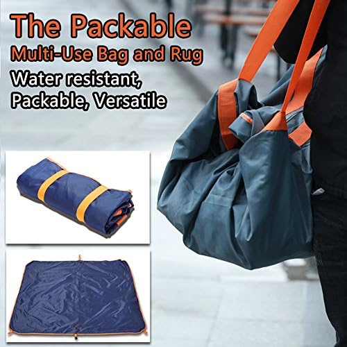 Picnic Blanket & Travel Bag All in One Multifunction Outdoor Carpet Mat, Waterproof Camping Tarp, Machine Washable Dampproof Storage Backpack (Dark Blue)
