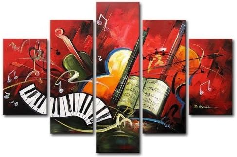 Zartsy 100% Hand Painted Abstract Landscape The Red Music Score Artwork Home Wall Decor Art Oil Paintings on Canvas with Stretched Wood Frame Large Oversized