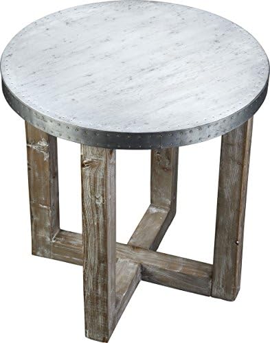 Burnham Home Murray Side Table, White Wash, Zinc Top