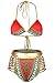 Sundray Women's African Tribal Metallic Cutout High Waist Bikini Sets Swimsuit Red XXL