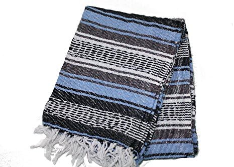 Hand Woven Acrylic Mexican Blanket (Light Blue)